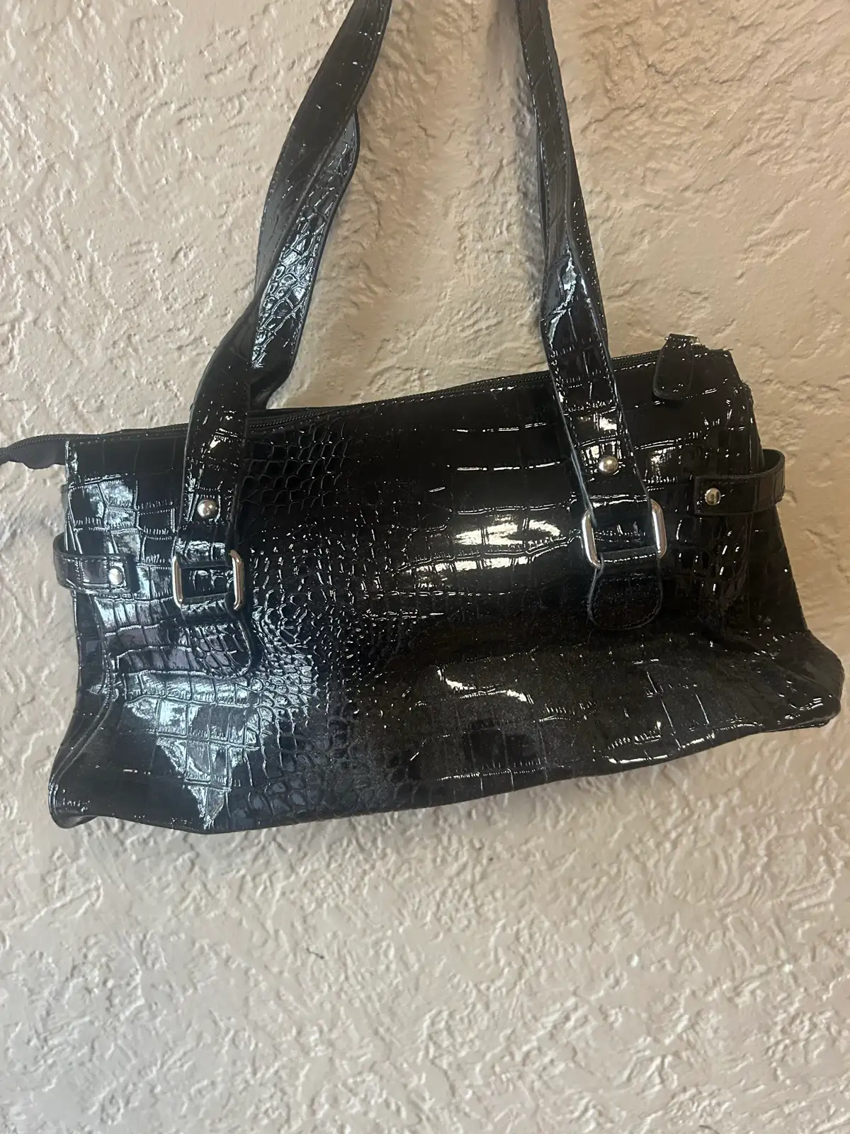 Black faux croc leather handbag – photo 4
