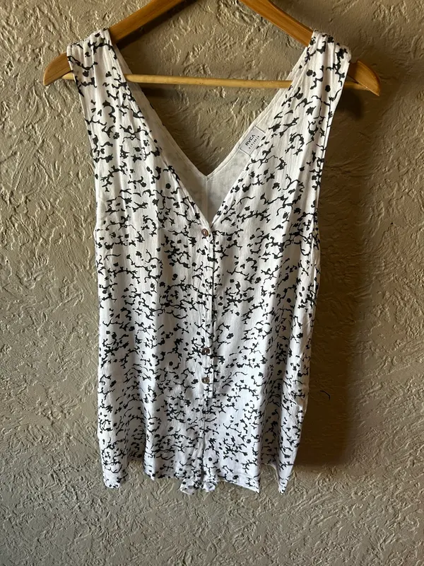 RVCA white v neck playsuit with abstract design