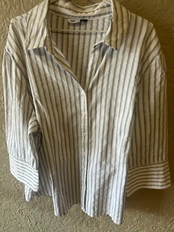 Now white/blue striped collared shirt