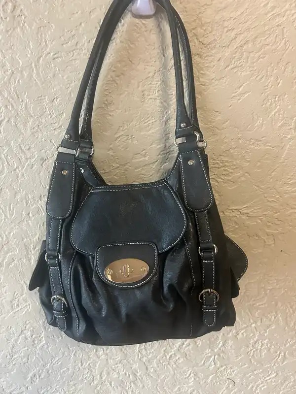 Laura jones black faux leather shoulder bag