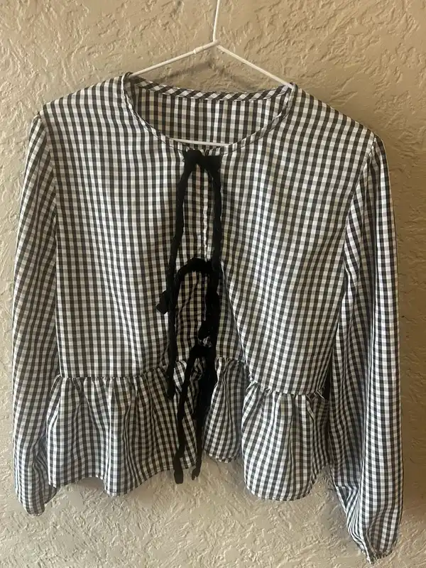 White/black gingham peplum top