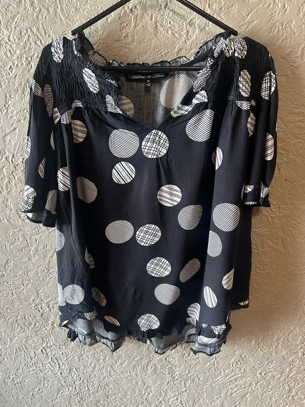 Willow and tree black with white polka dots top