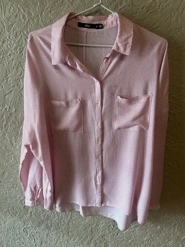 Sportsgirl pink/white striped long sleeve shirt