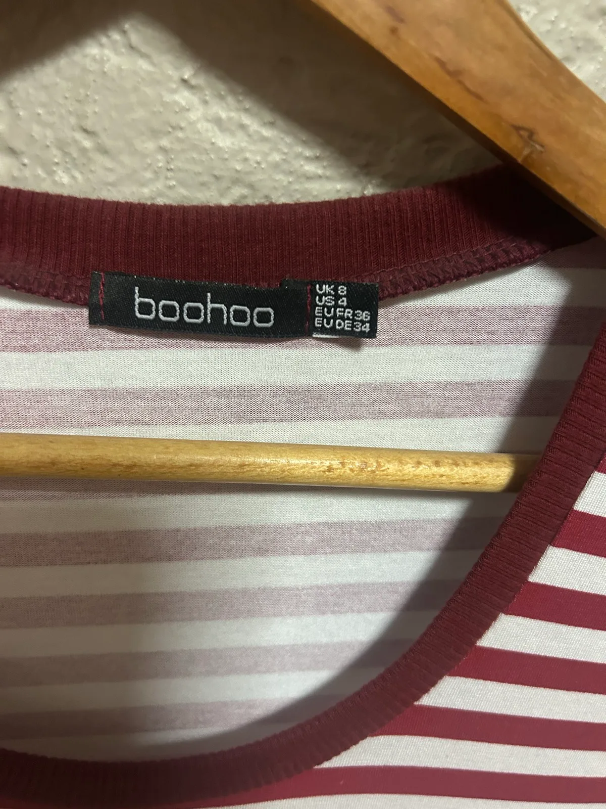 Boohoo burgundy/white long sleeve casual dress — photo 2