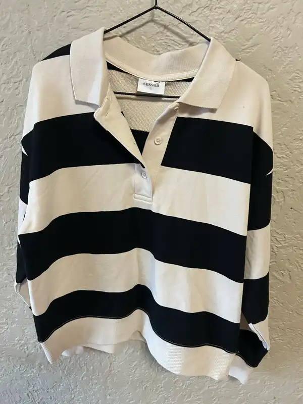 Sussan black/cream striped polo jumper
