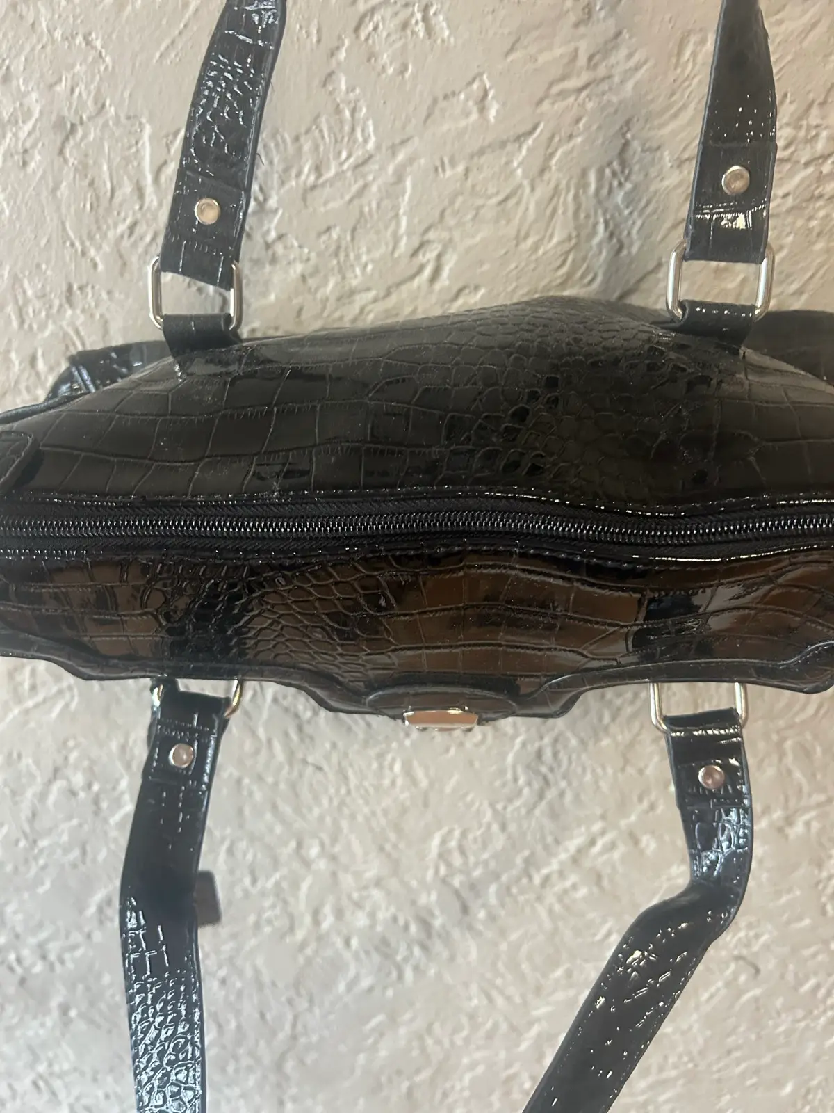 Black faux croc leather handbag – photo 3
