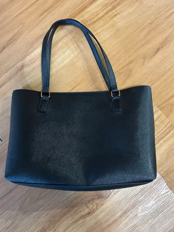 Black faux leather tote bag