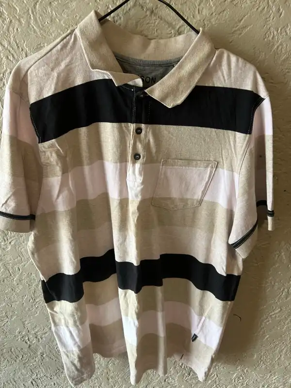 Bronson black/white/beige striped polo shirt