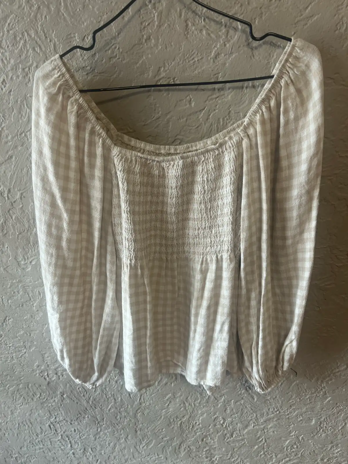 Edited bone/white gingham off the shoulder top – photo 5