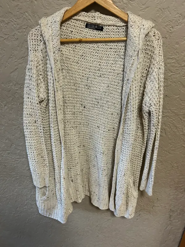 Cotton on beige open knit cardigan with hood