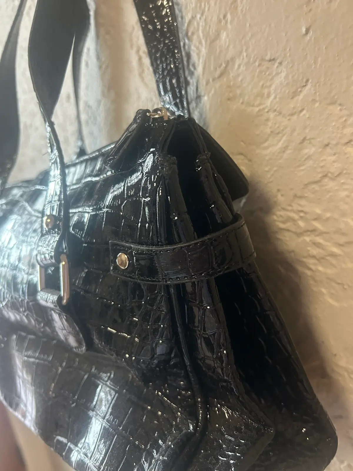 Black faux croc leather handbag – photo 5