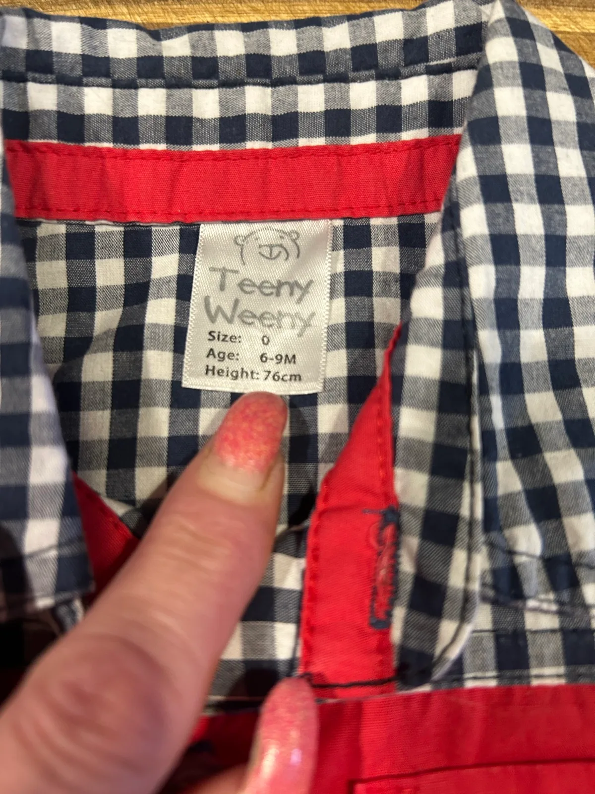 Teeny weeny baby boy navy/white gingham shirt – photo 2