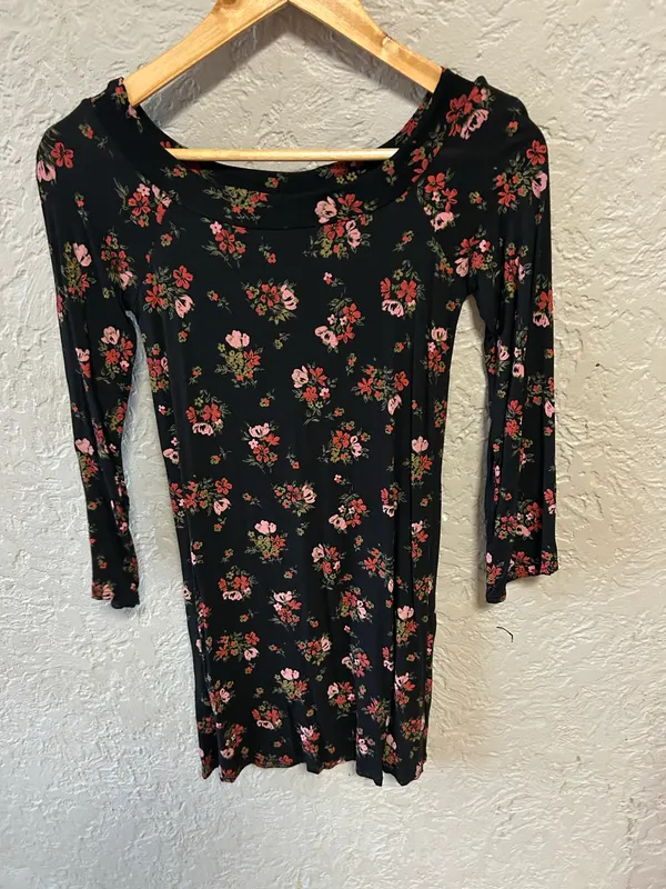 Boohoo black with red floral print dress