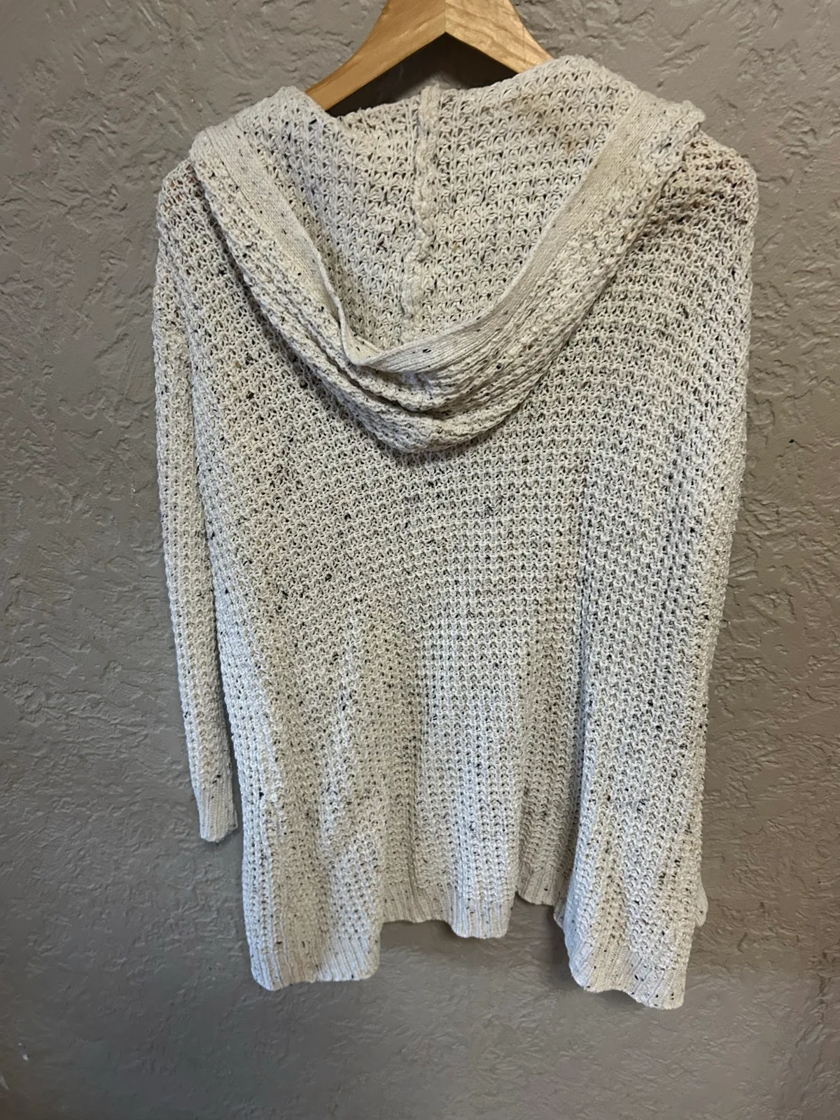 Cotton on beige open knit cardigan with hood — photo 3