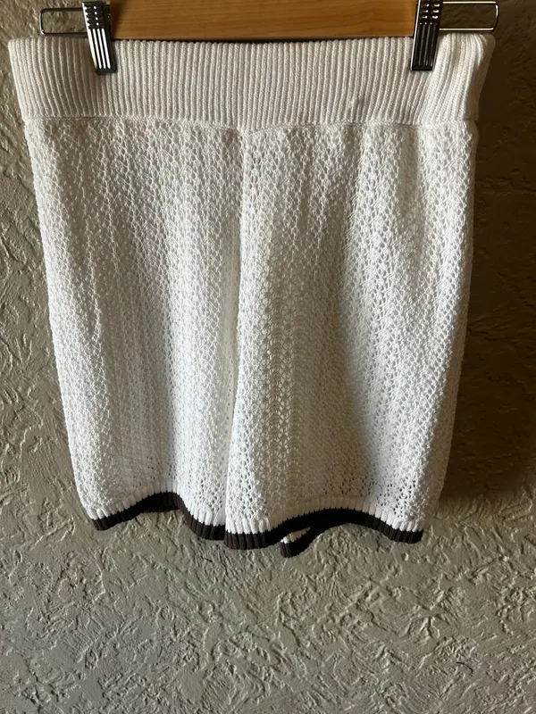 Decjuba white knit shorts with brown trim