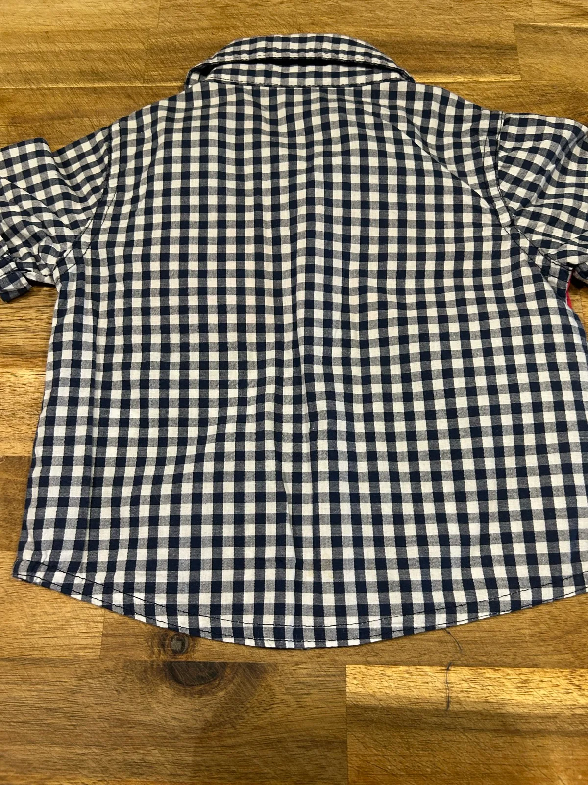 Teeny weeny baby boy navy/white gingham shirt – photo 3