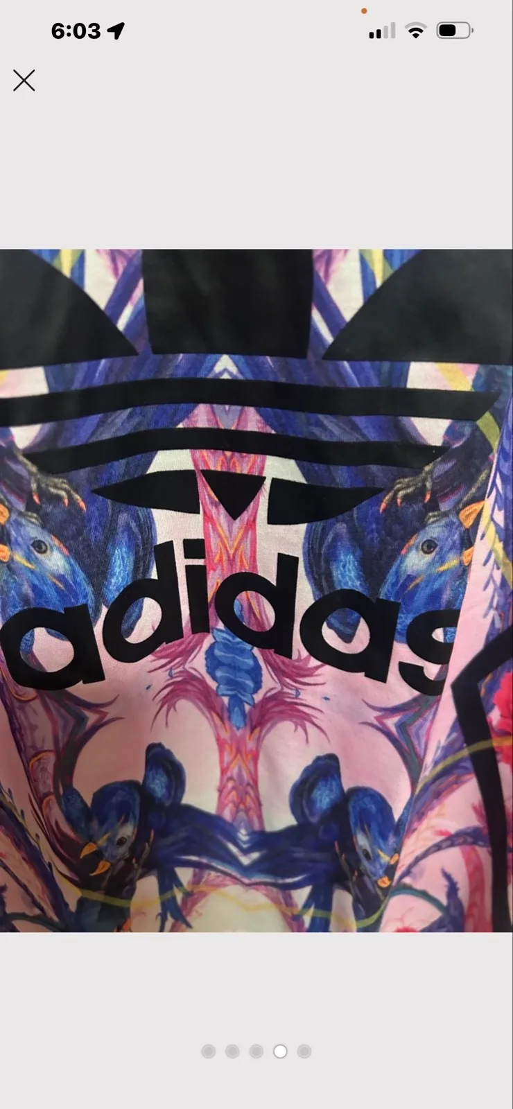 Adidas pink, blue/white floral print tee — photo 4