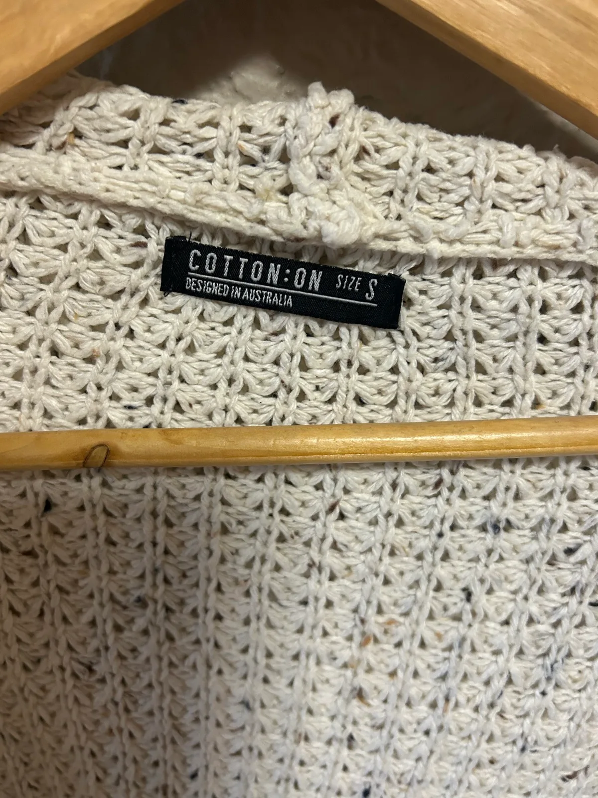 Cotton on beige open knit cardigan with hood — photo 2