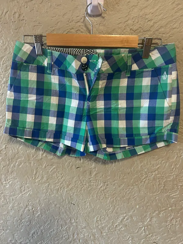 Volcom green/blue/white check shirts