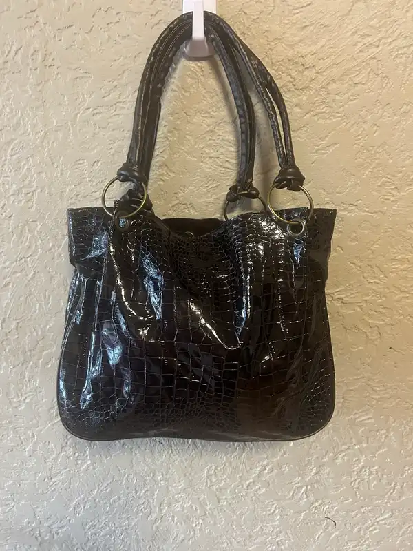 Dark brown crocodile effect shoulder bag