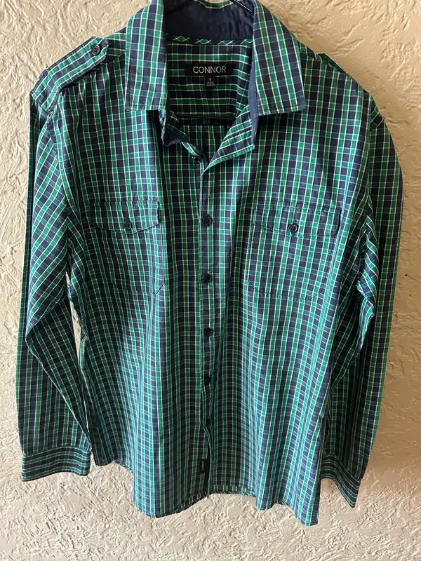 Connor green/blue plaid long sleeve shirt