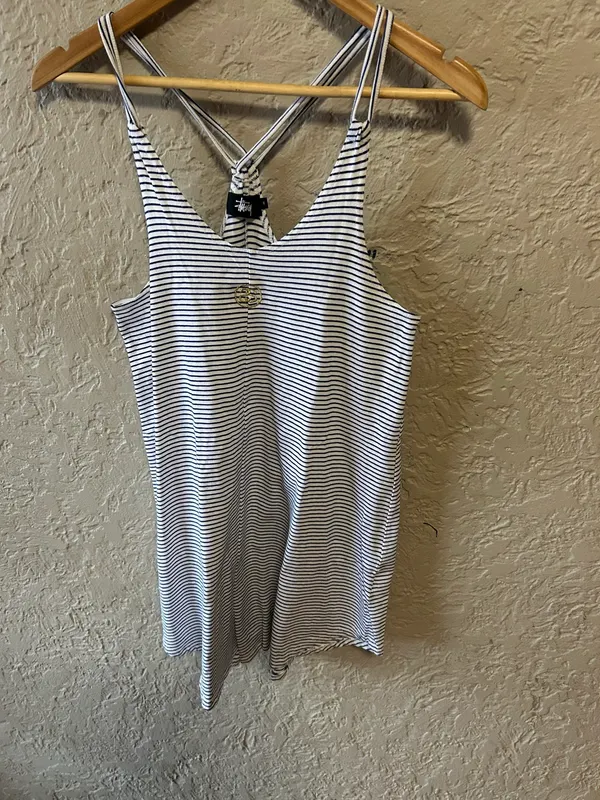 Stussy navy/white striped playsuit
