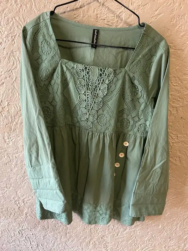 Just fashion now olive green long sleeve blouse