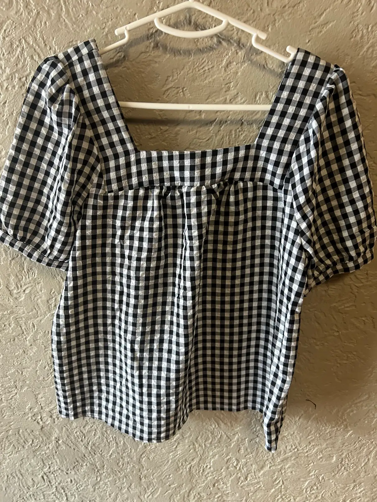 Shein black/white gingham square neck blouse – photo 3