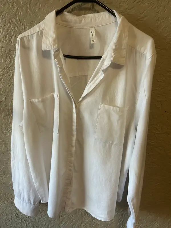 & Me white linen blend collared shirt