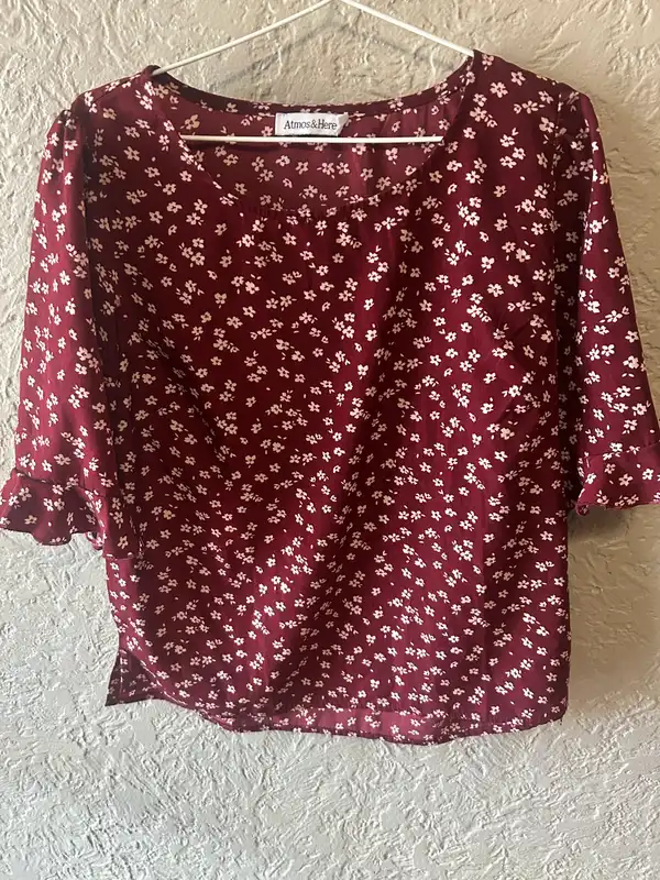 Atmos & here red floral blouse