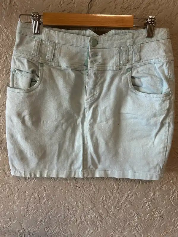 Mint green denim mini skirt