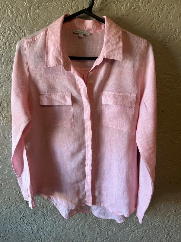 Target pink/white thin vertical stripes shirt