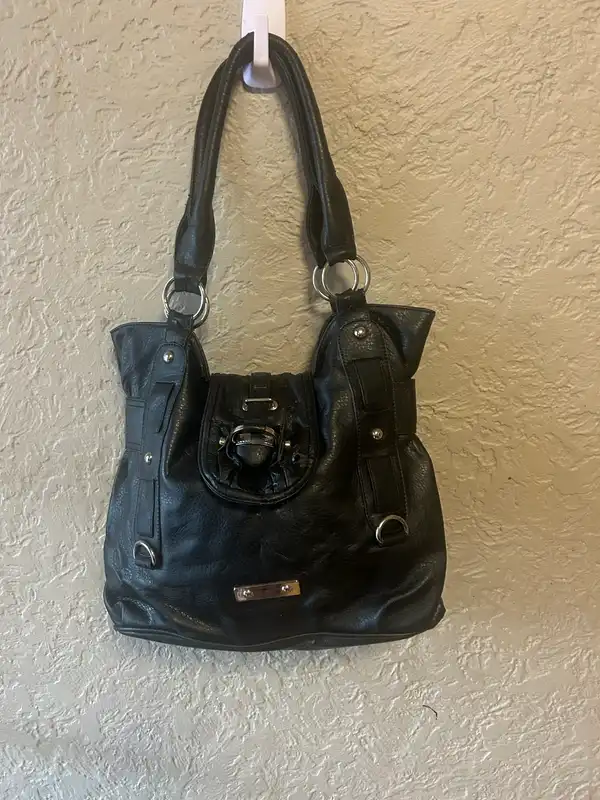 Black faux leather shoulder bag