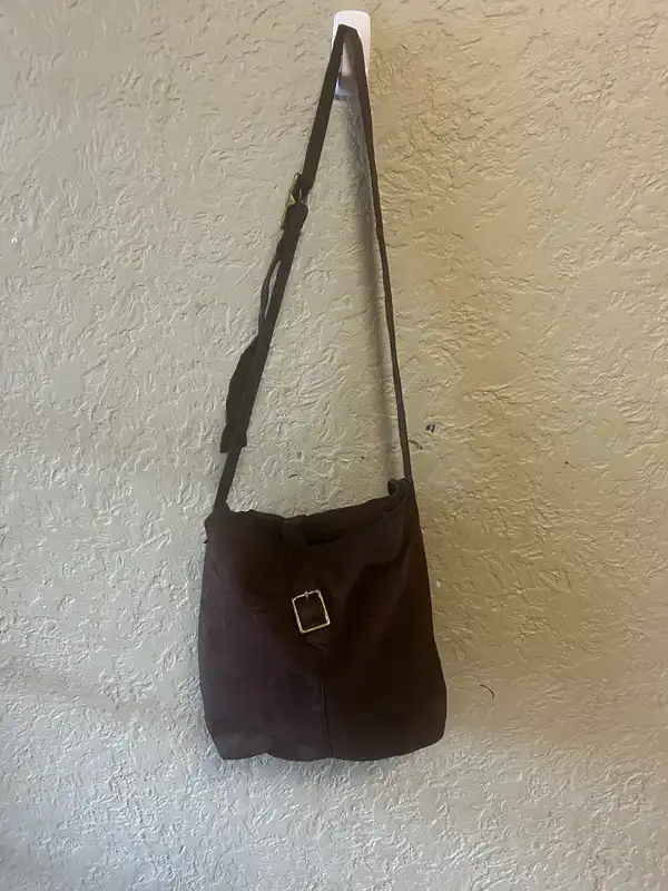 Brown faux suede shoulder bag