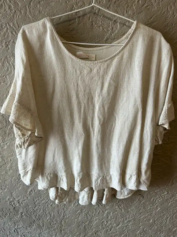 Miracle beige ruffled blouse size S/M