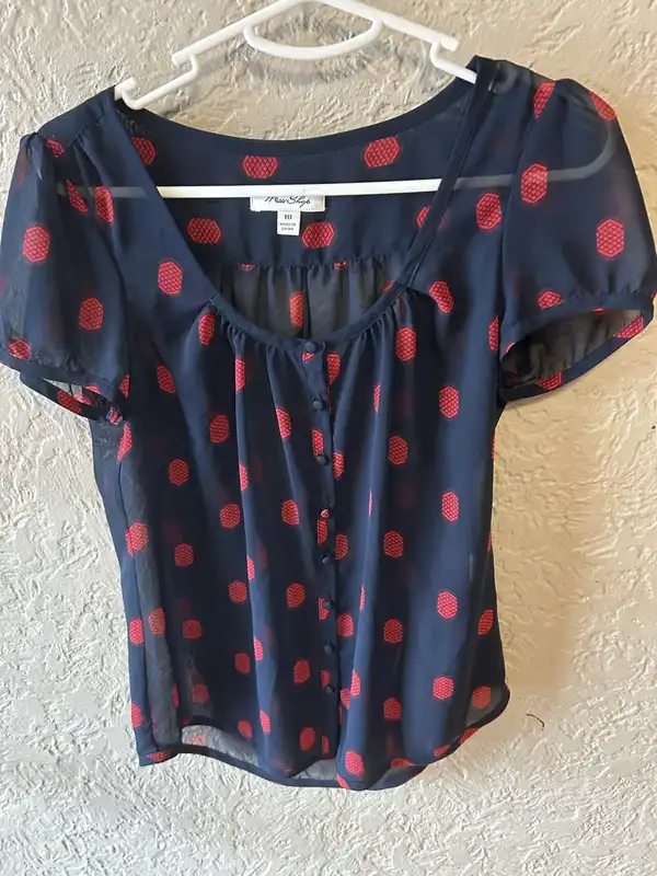 Miss shop navy/red geometric pattern sheer top