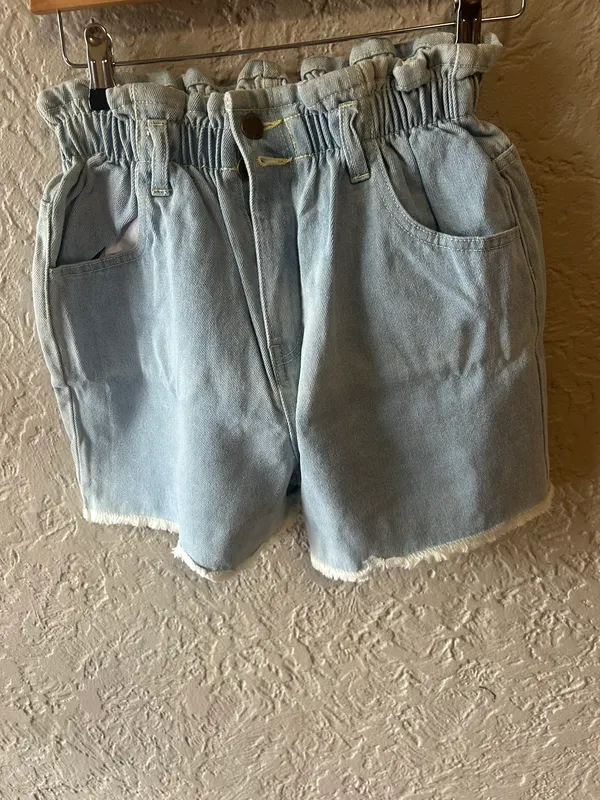 Ghanda light blue denim Paperbag shorts