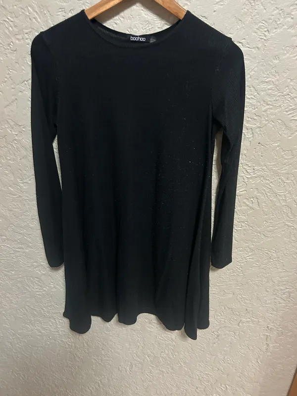 Boohoo long sleeve black ribbed casual dress