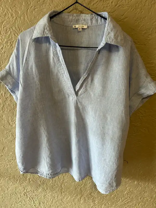 Target light blue linen collared top
