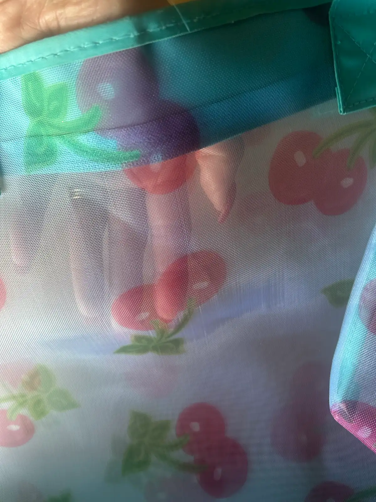 Blue cherry print beach bag with pouch and mat – photo 2