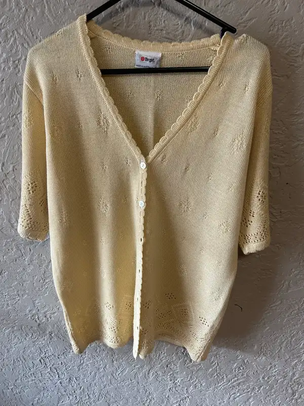 Target light yellow knit short sleeve cardigan