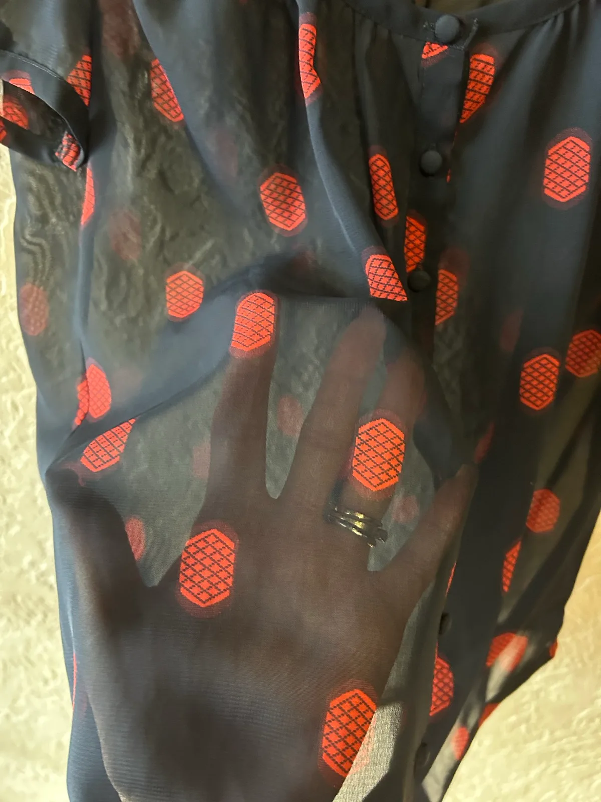 Miss shop navy/red geometric pattern sheer top – photo 3