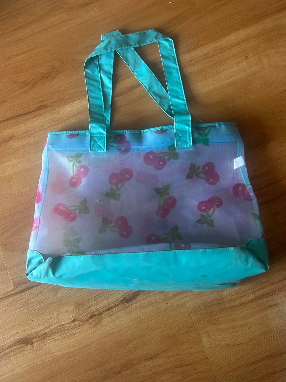 Blue cherry print beach bag with pouch and mat – photo 3