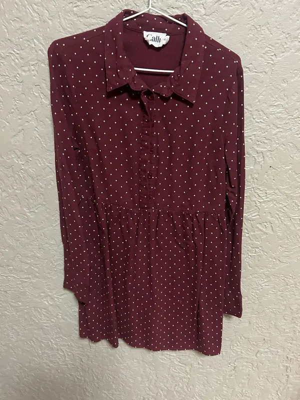Calli burgundy with white polka dots shirt dress