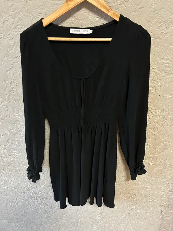 Atmos and here black smocked long sleeve dress