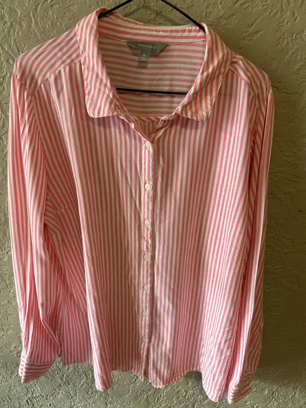 Suzanne grae pink/white striped shirt