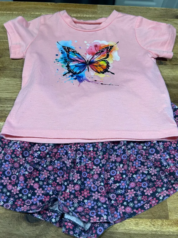 Girls pink butterfly tee and short set