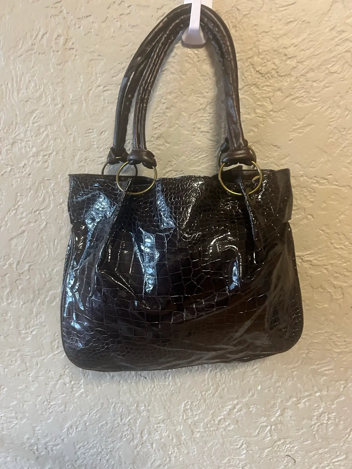 Dark brown crocodile effect shoulder bag – photo 4