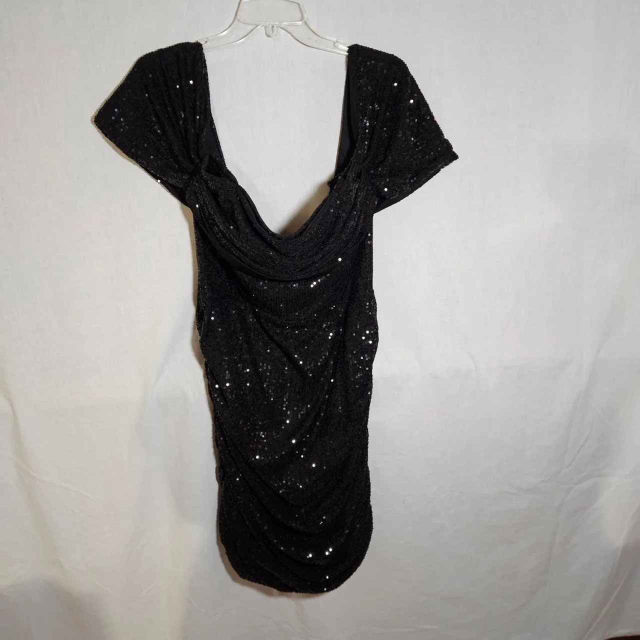 Black sequin off the shoulder dress with black sequins — photo 7