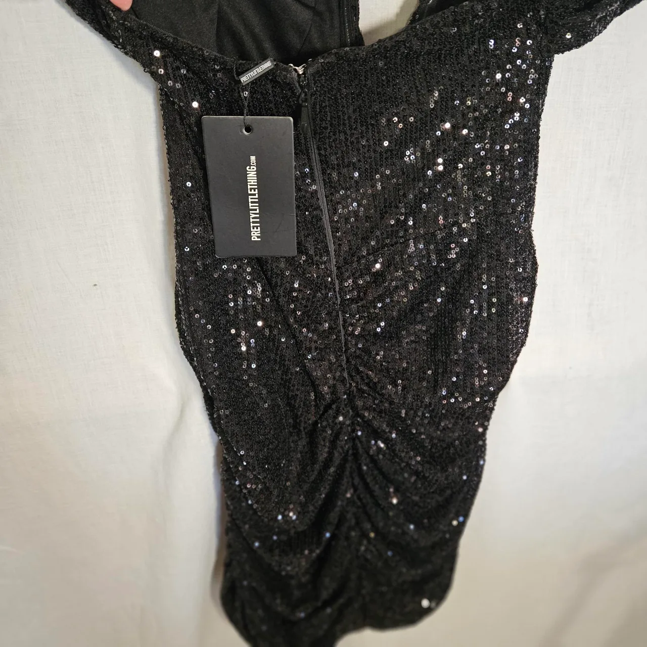 Black sequin off the shoulder dress with black sequins — photo 5